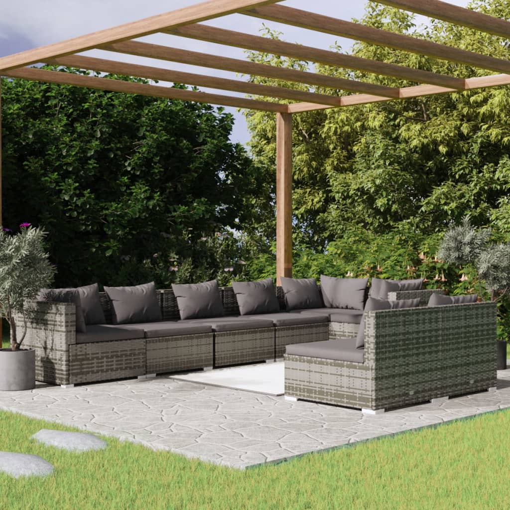 vidaXL 8 Piece Garden Lounge Set with Cushions Grey Poly Rattan