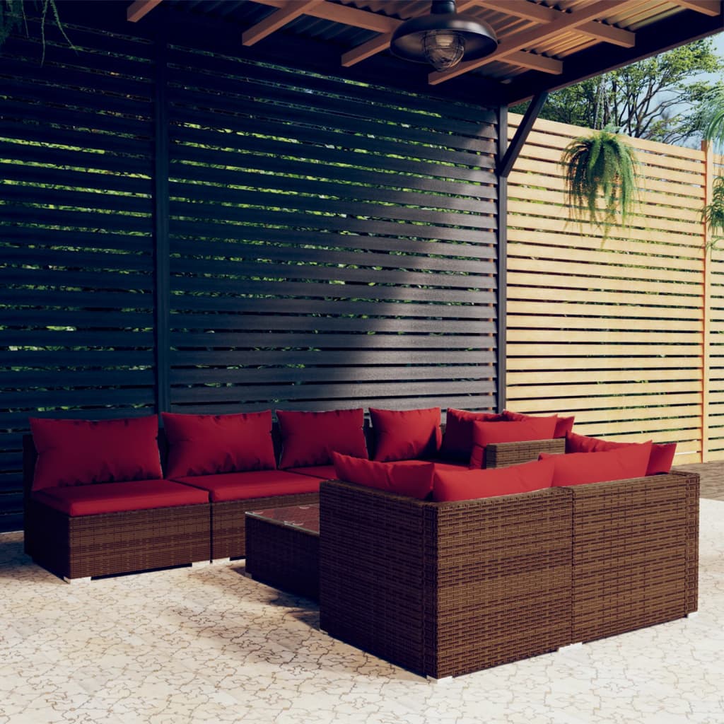 vidaXL 8 Piece Garden Lounge Set with Cushions Brown Poly Rattan