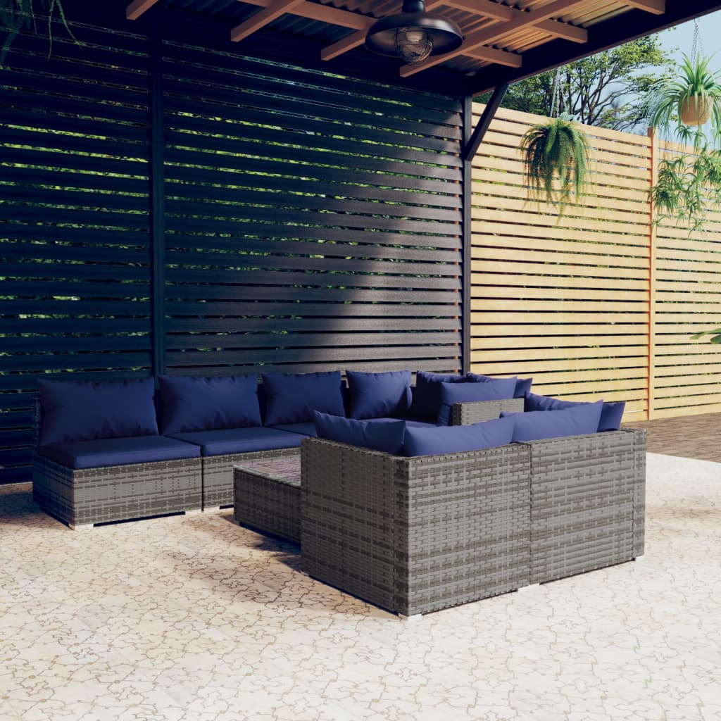 vidaXL 8 Piece Garden Lounge Set with Cushions Grey Poly Rattan