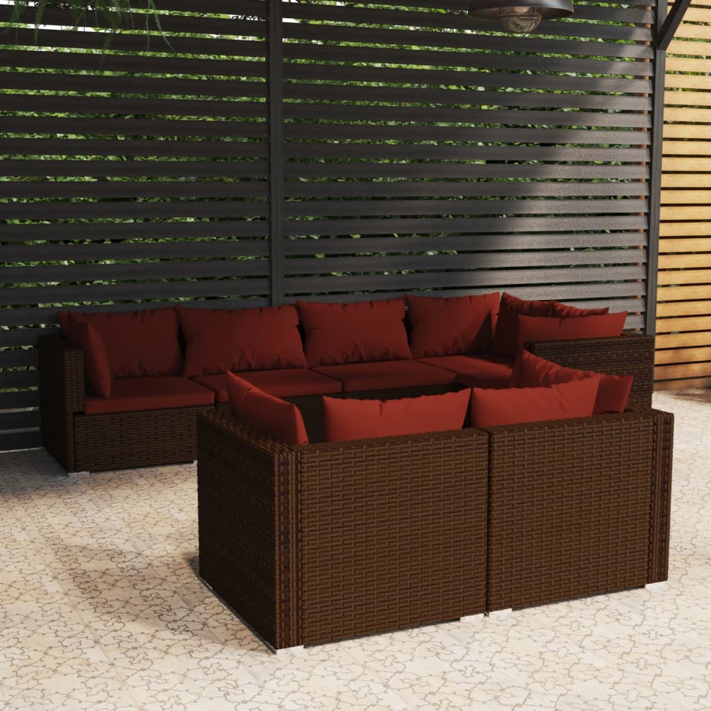 vidaXL 7 Piece Garden Lounge Set with Cushions Brown Poly Rattan