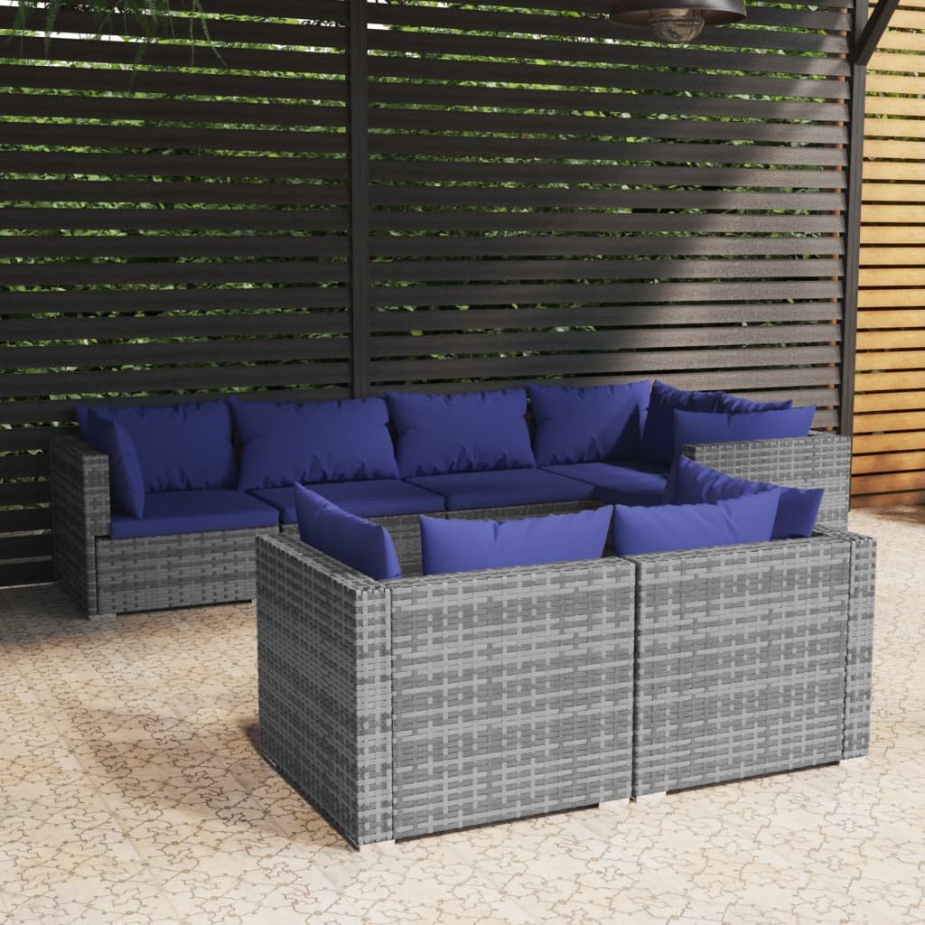 vidaXL 7 Piece Garden Lounge Set with Cushions Grey Poly Rattan
