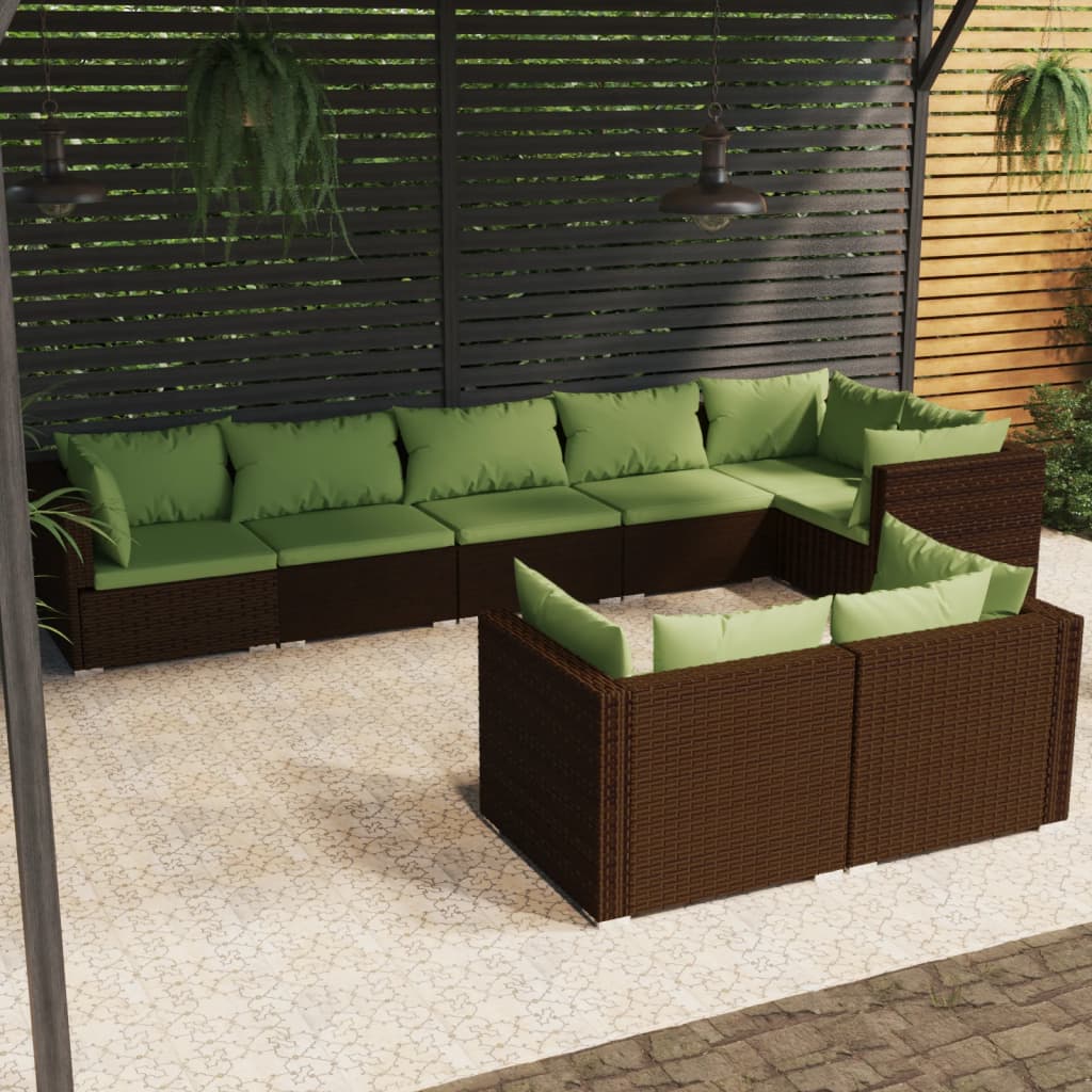 vidaXL 8 Piece Garden Lounge Set with Cushions Brown Poly Rattan