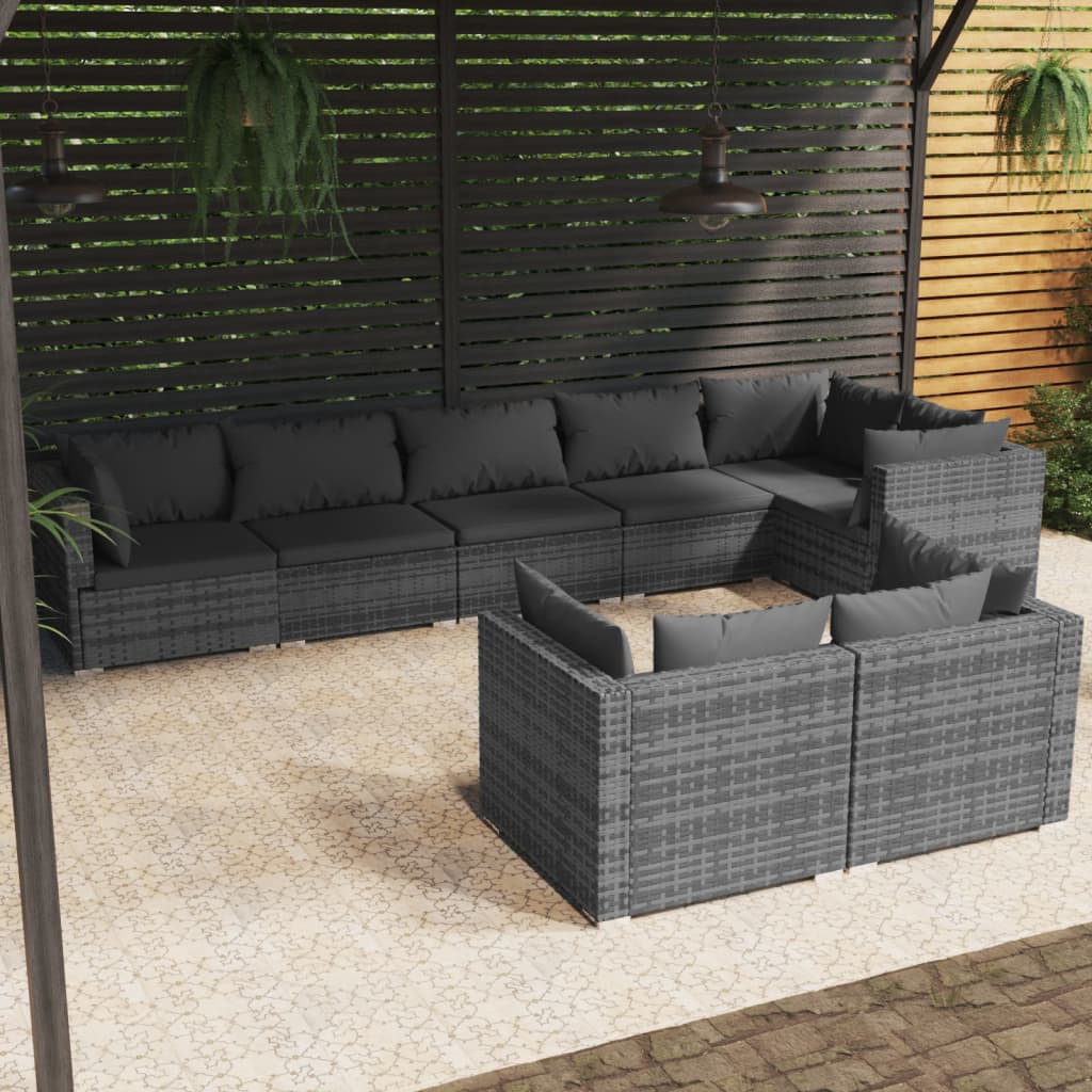 vidaXL 8 Piece Garden Lounge Set with Cushions Grey Poly Rattan