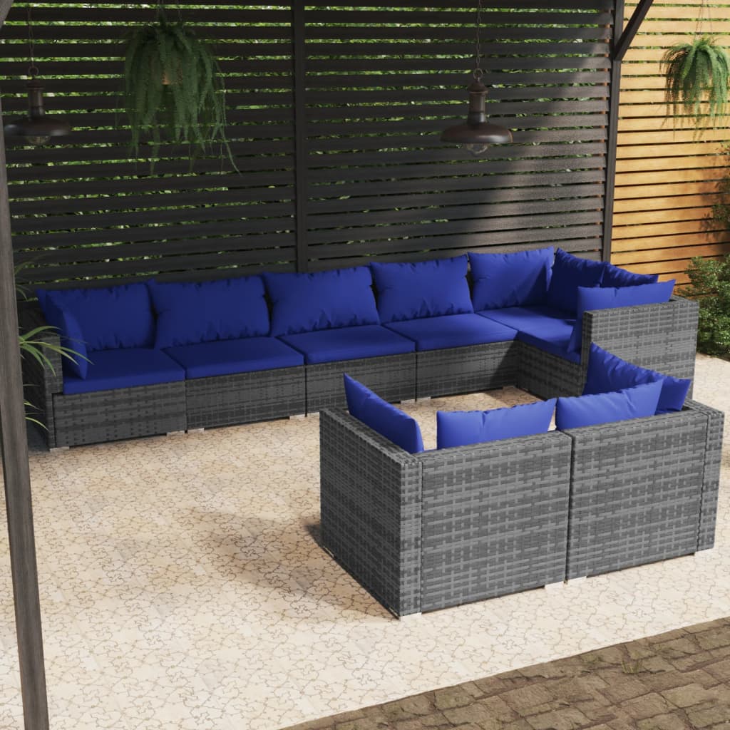 vidaXL 8 Piece Garden Lounge Set with Cushions Grey Poly Rattan