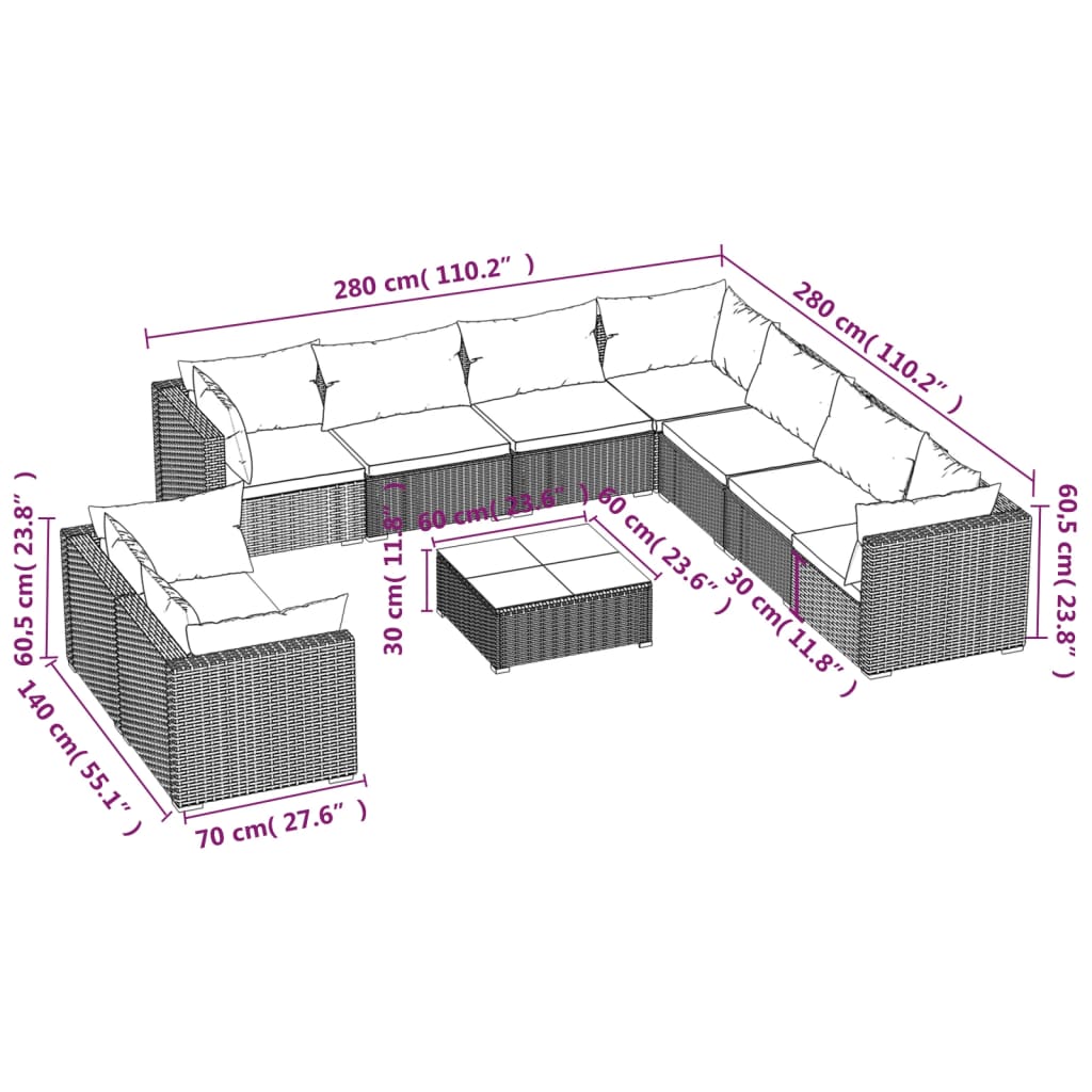 8720286992074_g_en_hd_4 vidaXL 10 Piece Garden Lounge Set with Cushions Black Poly Rattan - Image 6