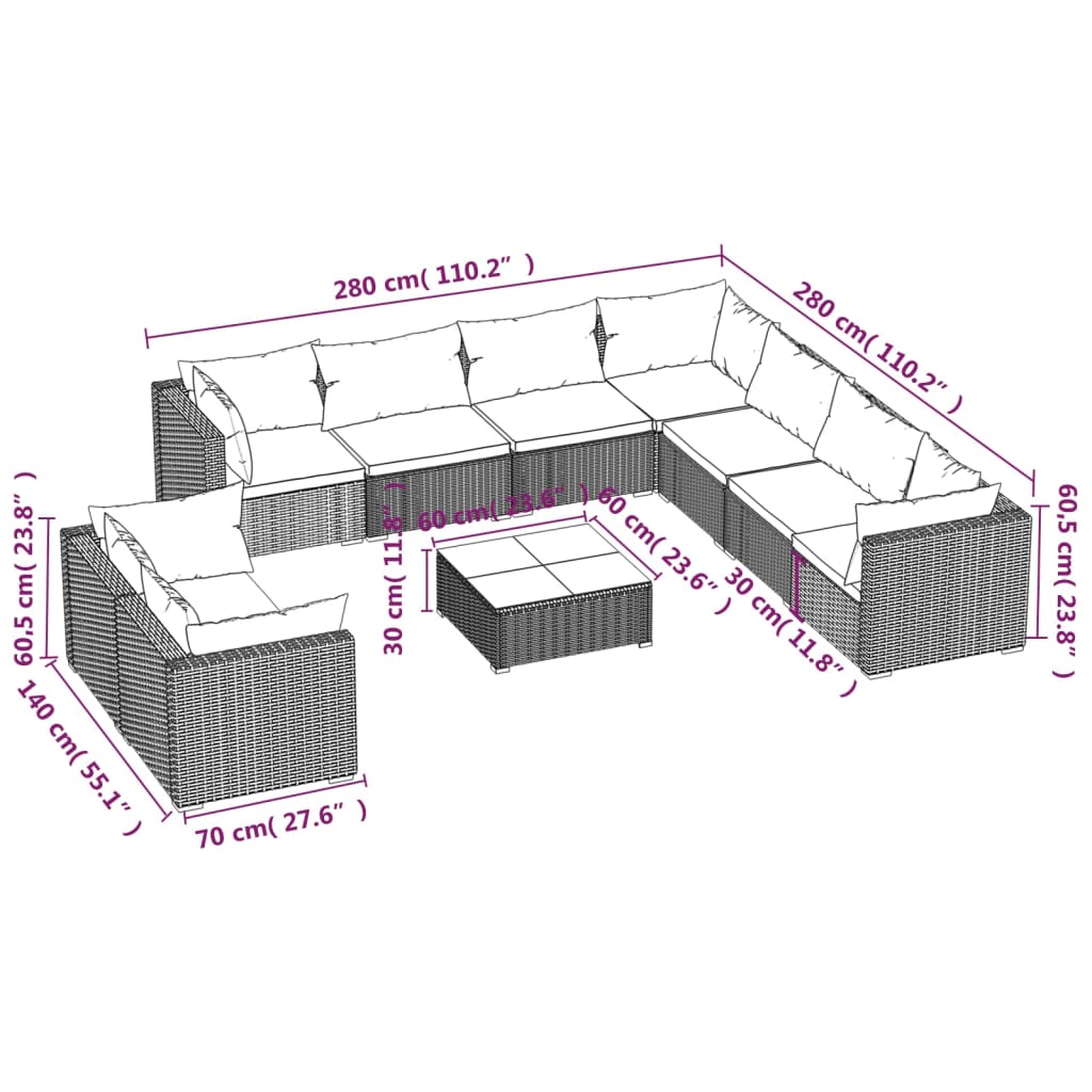 8720286992135_g_en_hd_4 vidaXL 10 Piece Garden Lounge Set with Cushions Grey Poly Rattan - Image 6