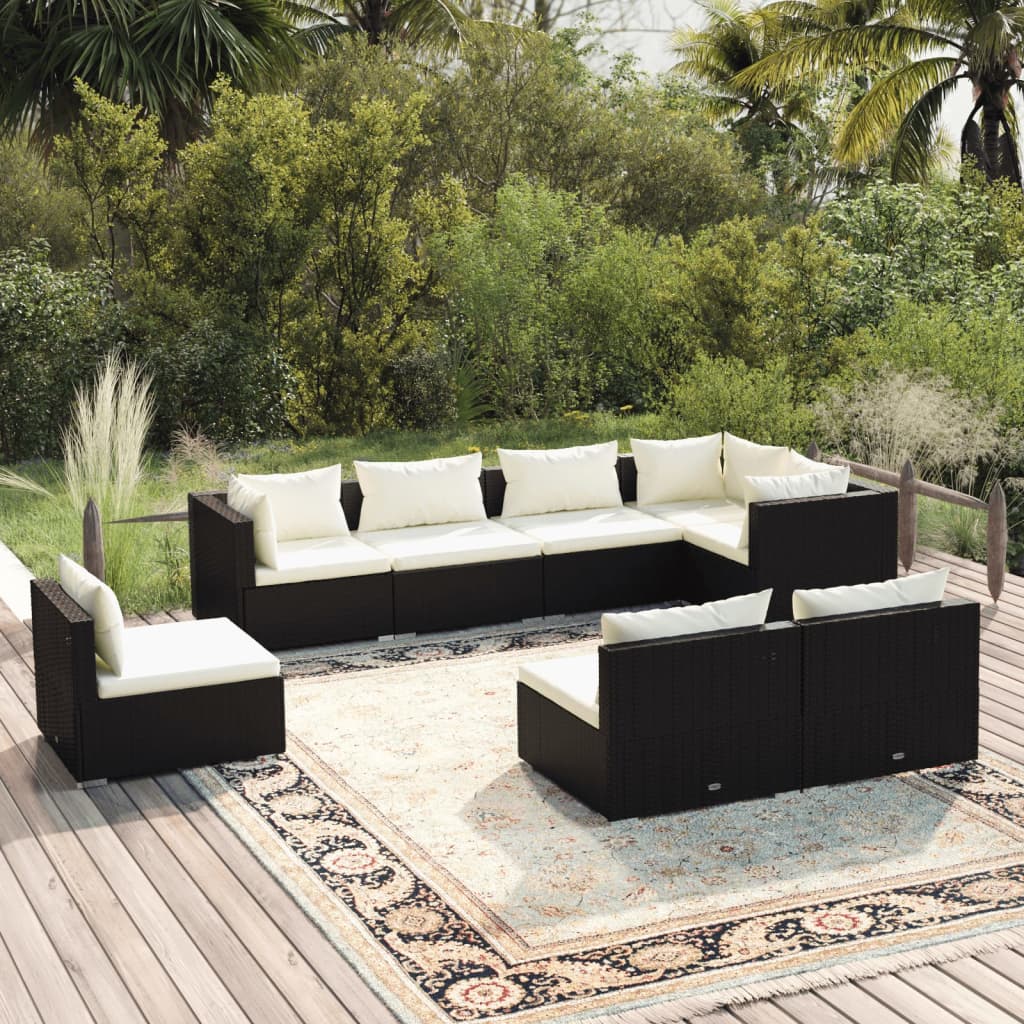 vidaXL 8 Piece Garden Lounge Set with Cushions Poly Rattan Black