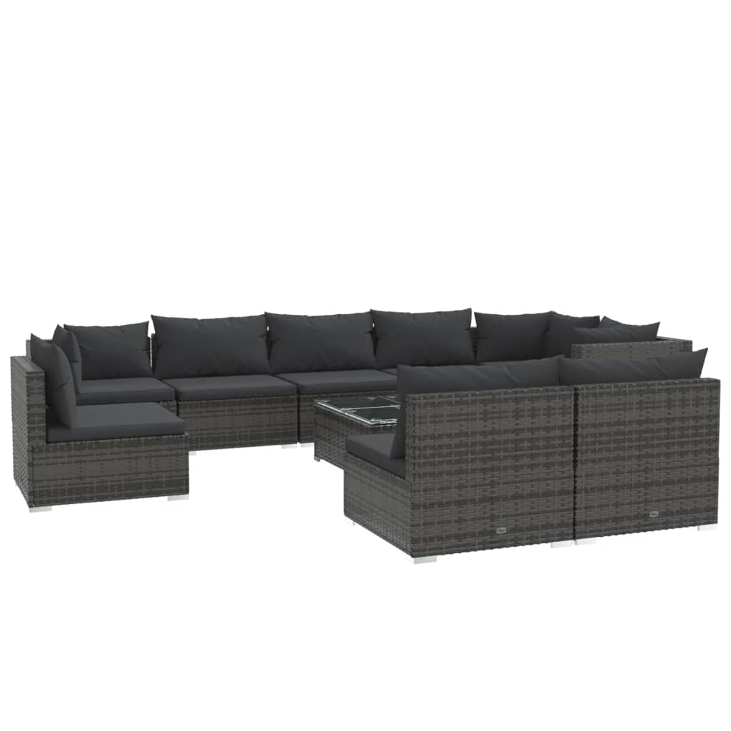 8720286992777_a_en_hd_1 vidaXL 10 Piece Garden Lounge Set with Cushions Poly Rattan Grey - Image 2