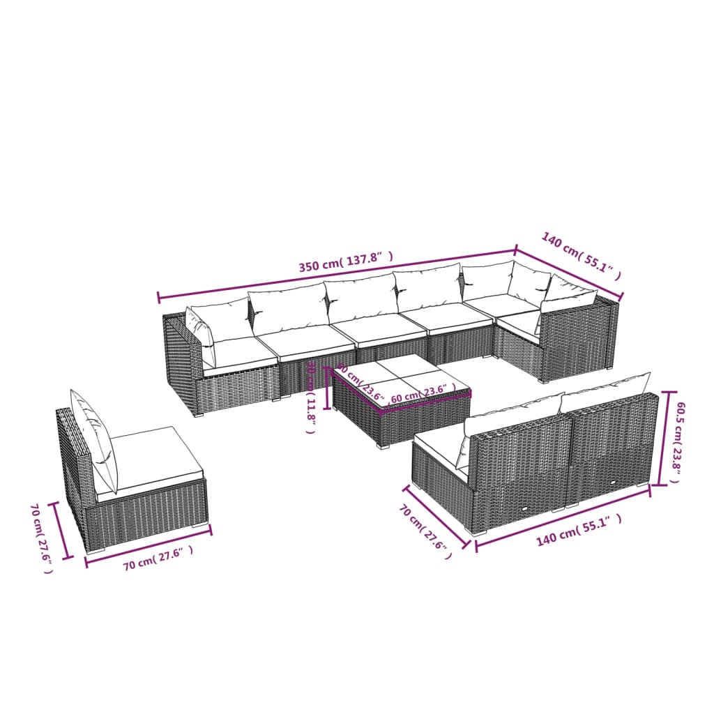8720286992784_g_en_hd_4 vidaXL 10 Piece Garden Lounge Set with Cushions Poly Rattan Grey - Image 6