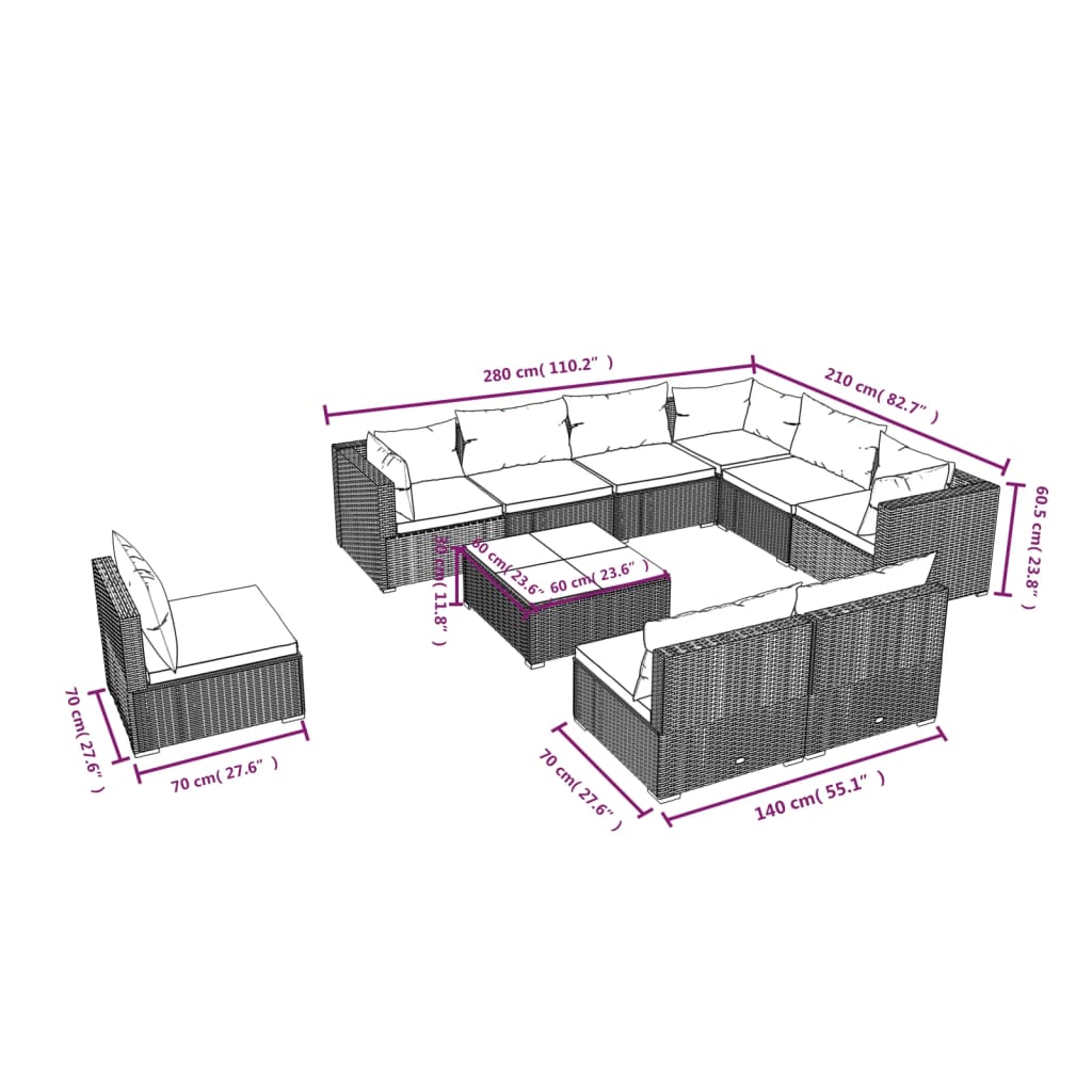8720286992906_g_en_hd_4 vidaXL 10 Piece Garden Lounge Set with Cushions Poly Rattan Brown - Image 6