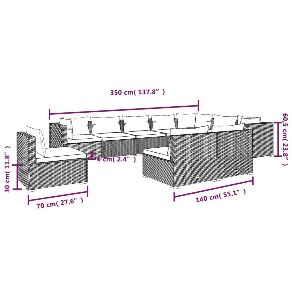 8720286993019_g_en_hd_3 vidaXL 10 Piece Garden Lounge Set with Cushions Poly Rattan Grey - Image 5