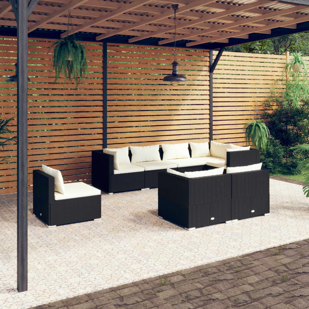 8720286993118_m_en_hd_1 vidaXL 8 Piece Garden Lounge Set with Cushions Poly Rattan Black - Image 1