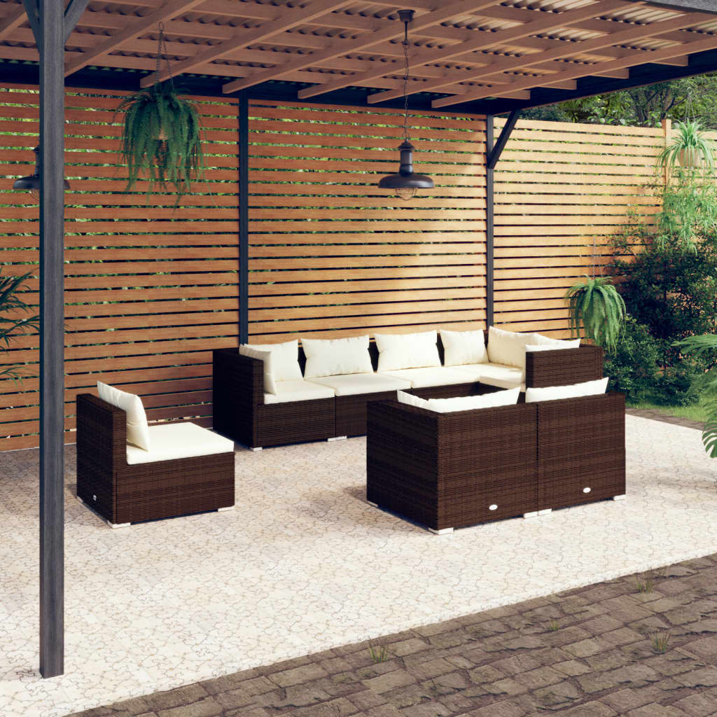 8720286993149_m_en_hd_1 vidaXL 8 Piece Garden Lounge Set with Cushions Poly Rattan Brown - Image 1