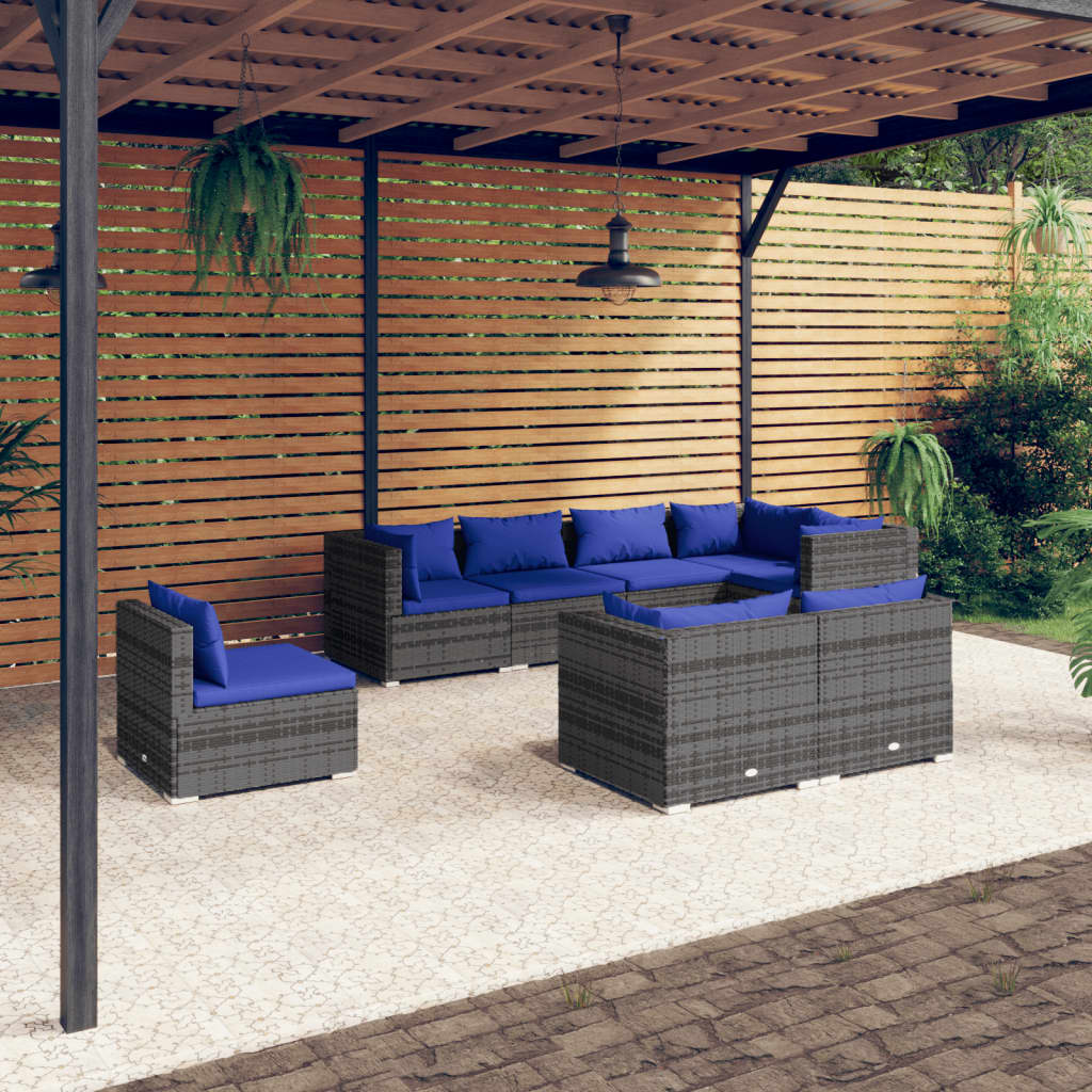 8720286993187_m_en_hd_1 vidaXL 8 Piece Garden Lounge Set with Cushions Poly Rattan Grey - Image 1