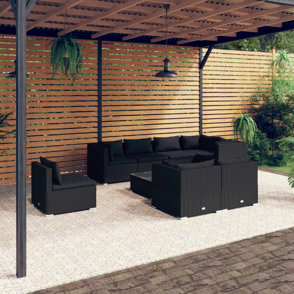 8720286993200_m_en_hd_1 vidaXL 9 Piece Garden Lounge Set with Cushions Poly Rattan Black - Image 1