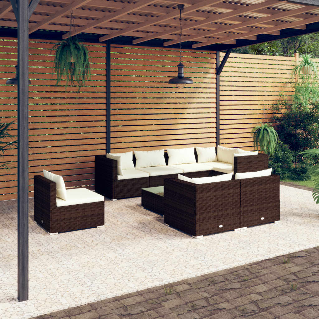 8720286993224_m_en_hd_1 vidaXL 9 Piece Garden Lounge Set with Cushions Poly Rattan Brown - Image 1