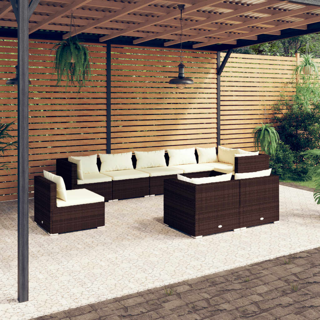 8720286993309_m_en_hd_1 vidaXL 9 Piece Garden Lounge Set with Cushions Poly Rattan Brown - Image 1