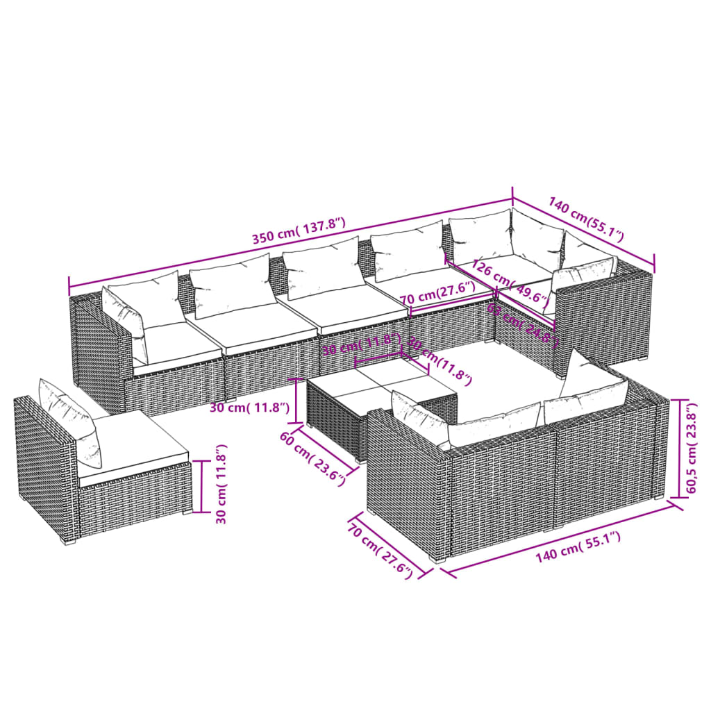 8720286993385_g_en_hd_4 vidaXL 10 Piece Garden Lounge Set with Cushions Poly Rattan Brown - Image 6