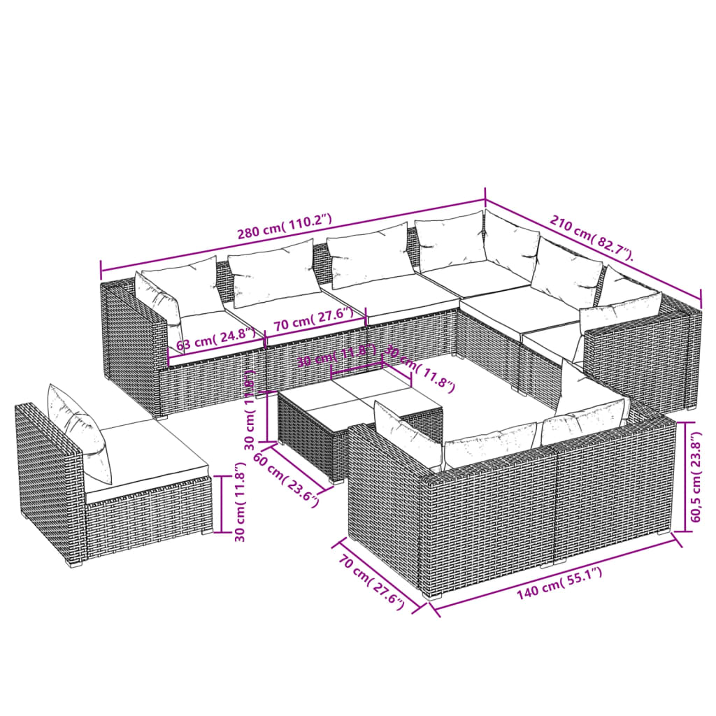 8720286993545_g_en_hd_4 vidaXL 10 Piece Garden Lounge Set with Cushions Poly Rattan Brown - Image 6