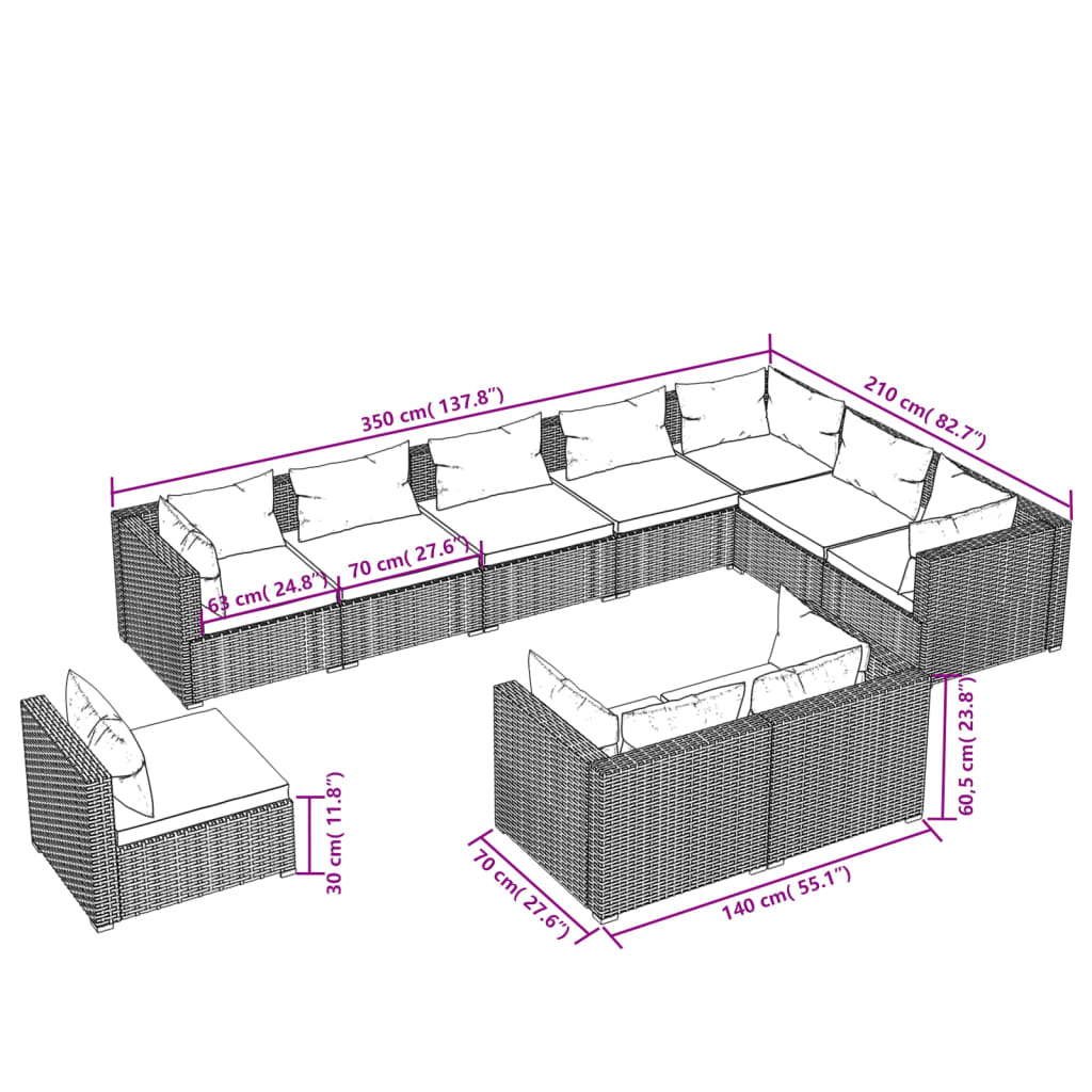 8720286993620_g_en_hd_3 vidaXL 10 Piece Garden Lounge Set with Cushions Poly Rattan Brown - Image 5