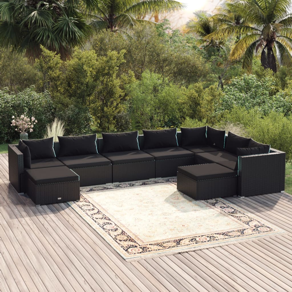 8720286993767_m_en_hd_1 vidaXL 9 Piece Garden Lounge Set with Cushions Poly Rattan Black - Image 1