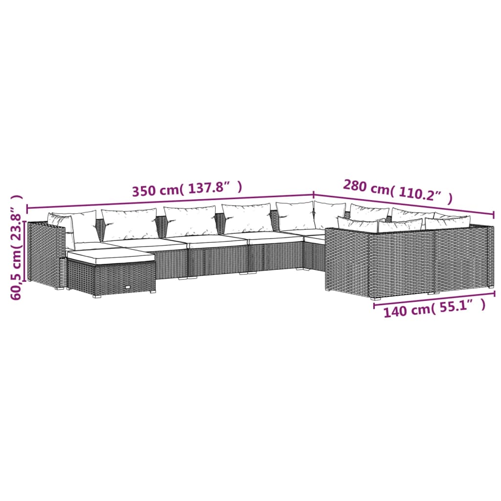 8720286993903_g_en_hd_7 vidaXL 10 Piece Garden Lounge Set with Cushions Poly Rattan Grey - Image 9