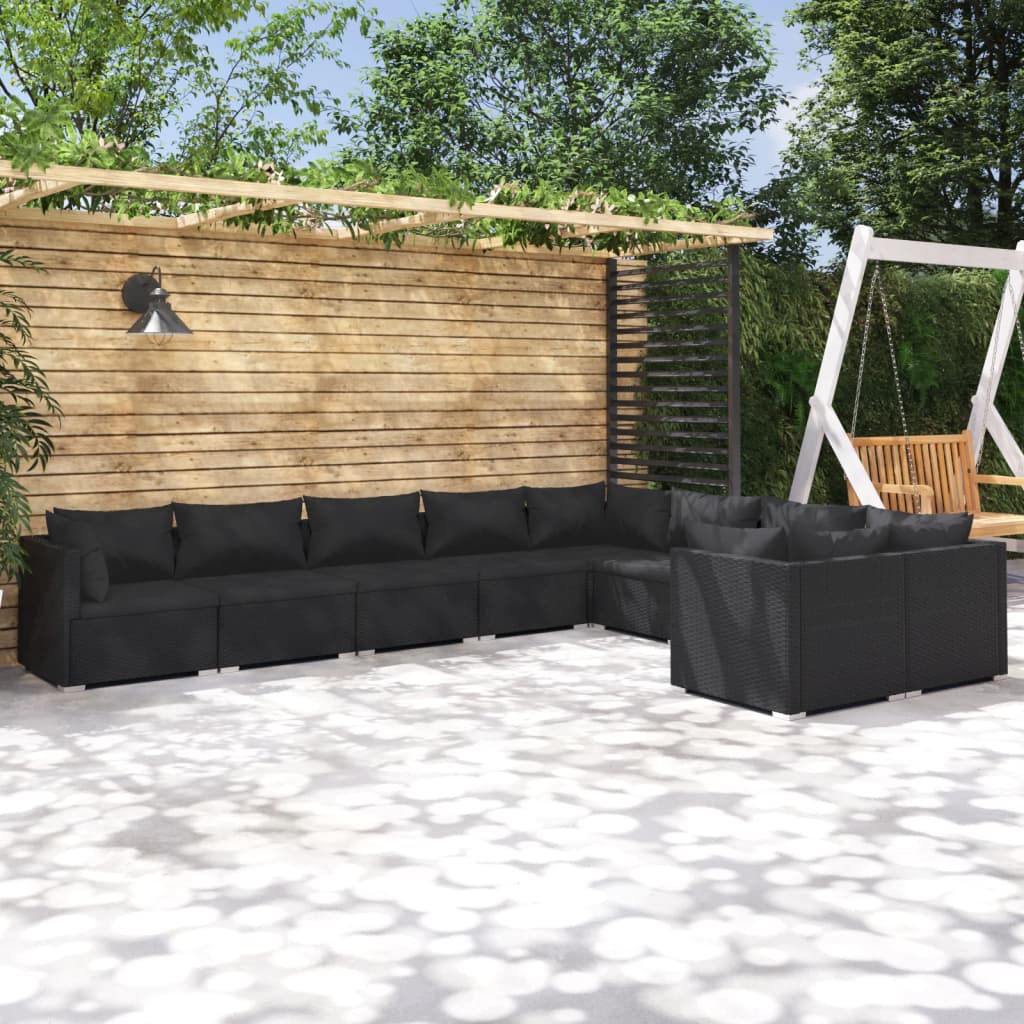 vidaXL 9 Piece Garden Lounge Set with Cushions Poly Rattan Black