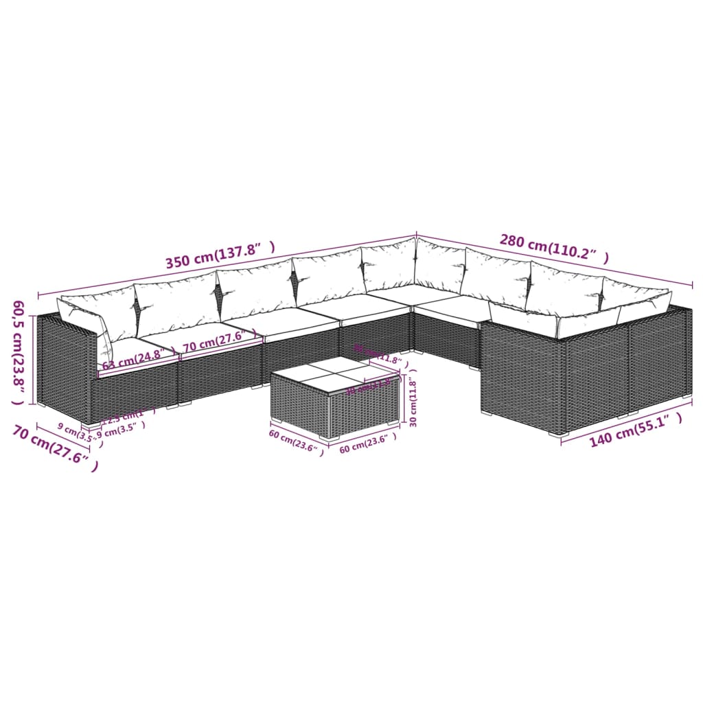 8720286994740_g_en_hd_7 vidaXL 10 Piece Garden Lounge Set with Cushions Poly Rattan Brown - Image 9