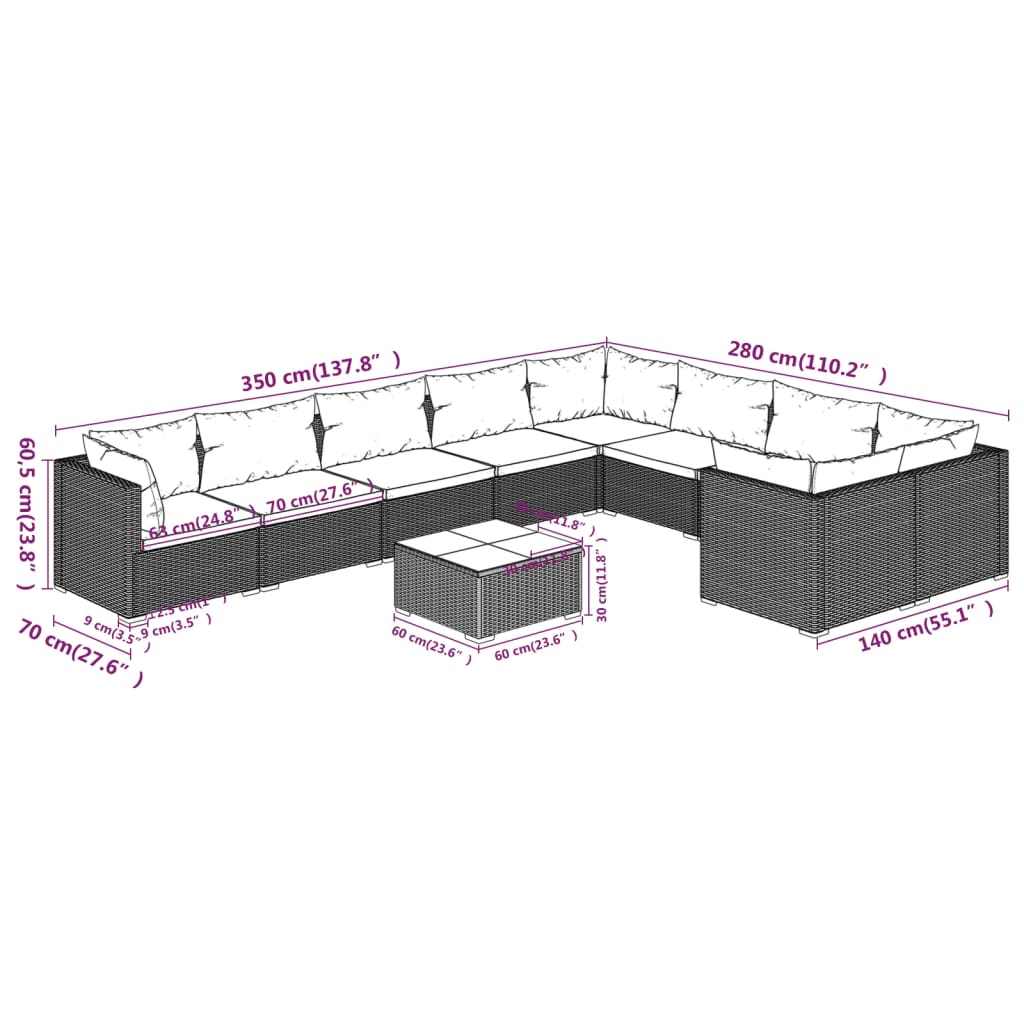 8720286994788_g_en_hd_7 vidaXL 10 Piece Garden Lounge Set with Cushions Poly Rattan Grey - Image 9