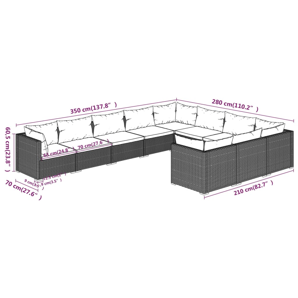 8720286994856_g_en_hd_5 vidaXL 10 Piece Garden Lounge Set with Cushions Poly Rattan Grey - Image 7