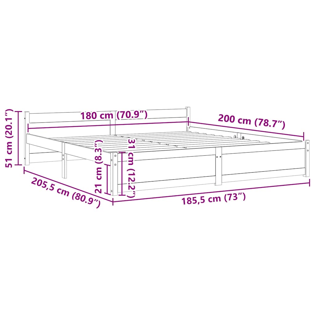 8720287000051_g_en_hd_7 vidaXL Bed Frame without Mattress White Solid Wood 183x203 cm King - Image 9