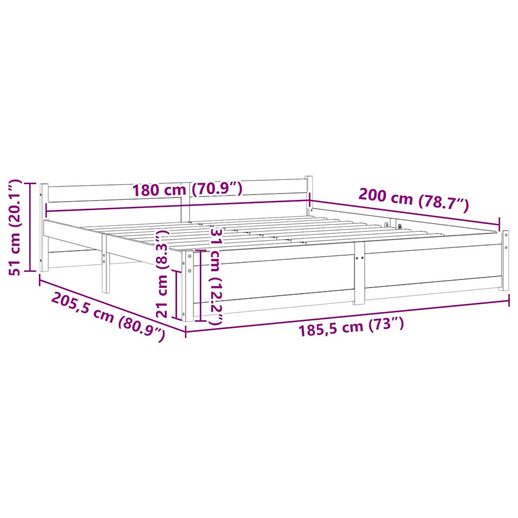 8720287000082_g_en_hd_7 vidaXL Bed Frame without Mattress Black Solid Wood 183x203 cm King - Image 9