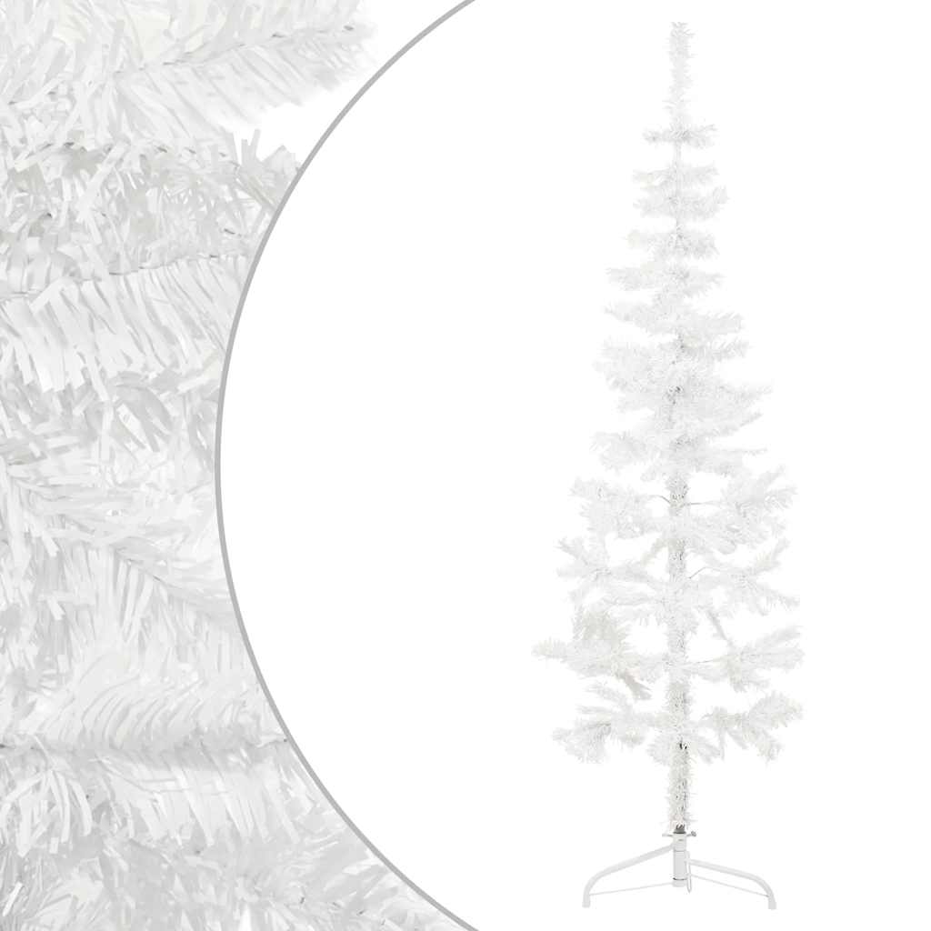 8720287000686_g_en_hd_1 vidaXL Slim Artificial Half Christmas Tree with Stand White 150 cm - Image 2