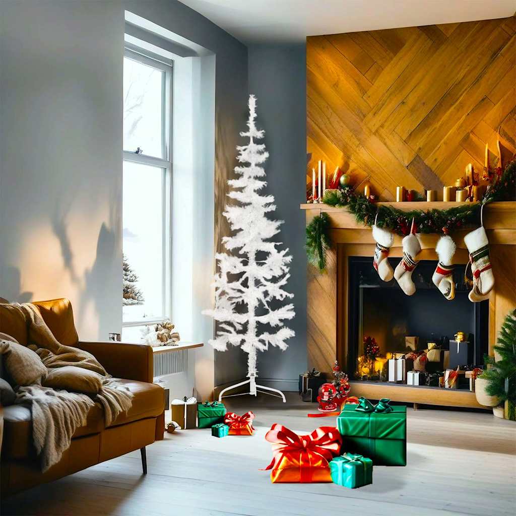 8720287000693_g_en_hd_1 vidaXL Slim Artificial Half Christmas Tree with Stand White 180 cm - Image 2