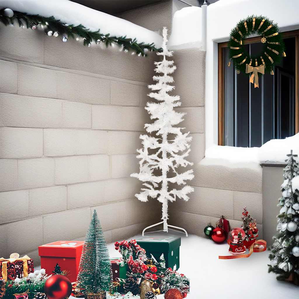 8720287000709_g_en_hd_1 vidaXL Slim Artificial Half Christmas Tree with Stand White 210 cm - Image 2