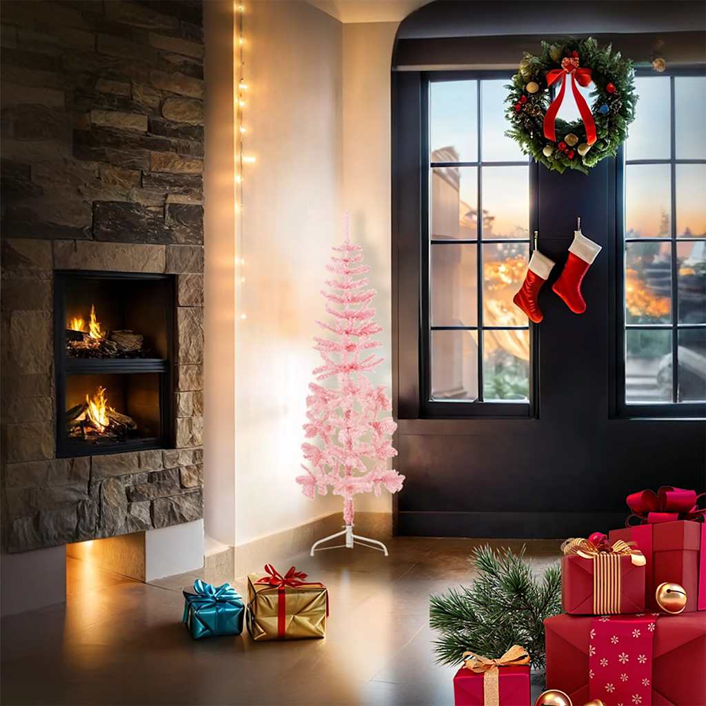 8720287000723_g_en_hd_1 vidaXL Slim Artificial Half Christmas Tree with Stand Pink 120 cm - Image 2