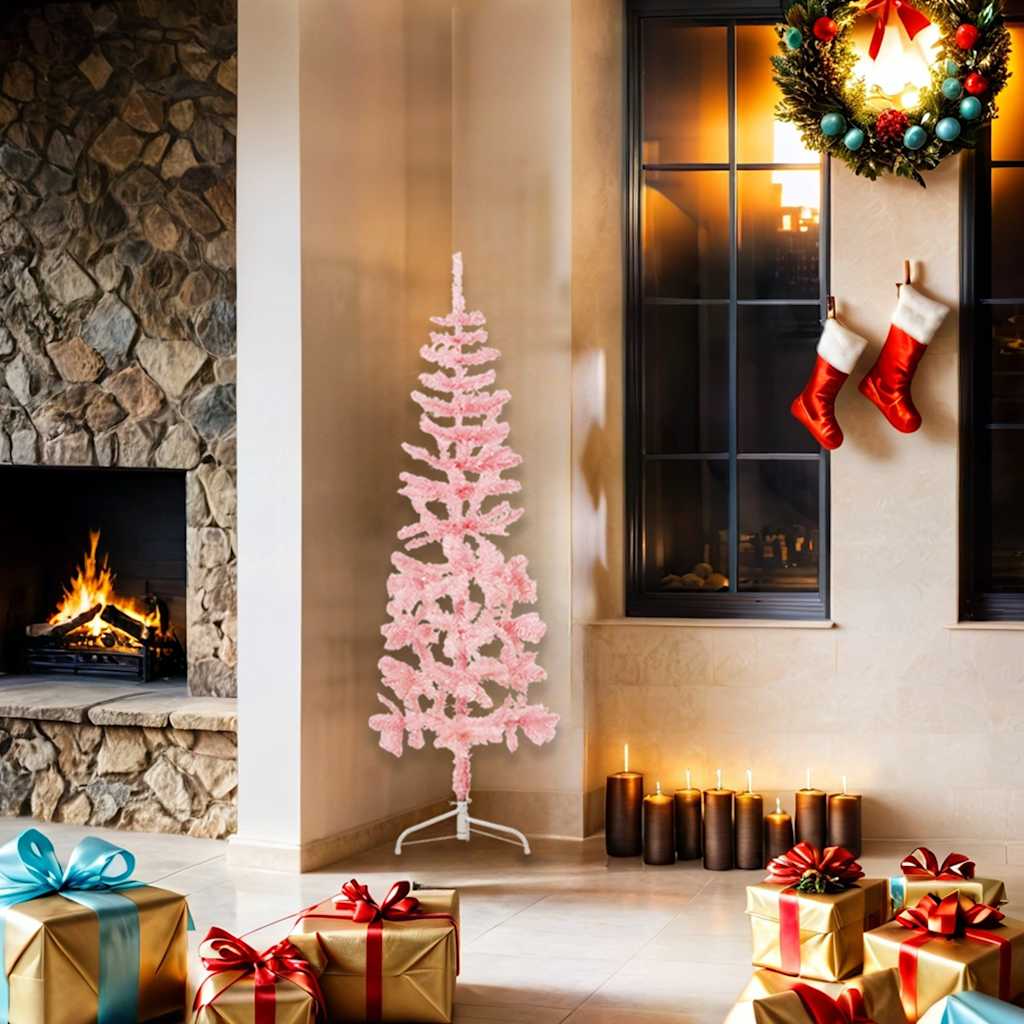 8720287000730_g_en_hd_1 vidaXL Slim Artificial Half Christmas Tree with Stand Pink 150 cm - Image 2