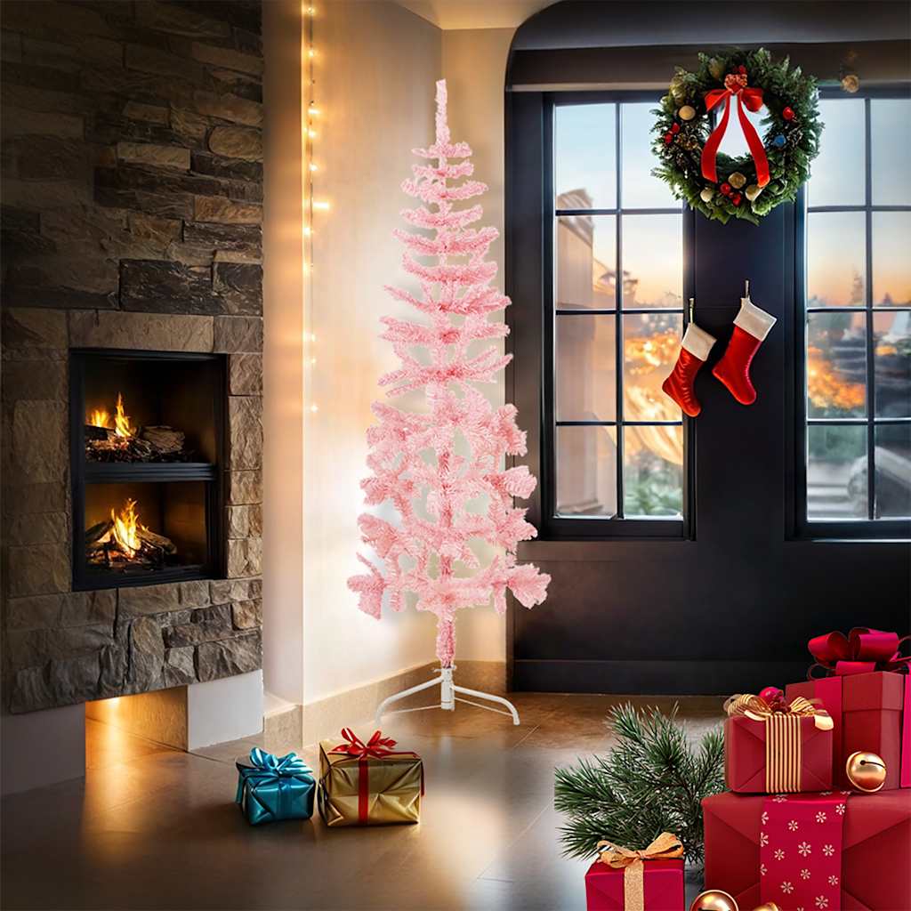 8720287000747_g_en_hd_1 vidaXL Slim Artificial Half Christmas Tree with Stand Pink 180 cm - Image 2