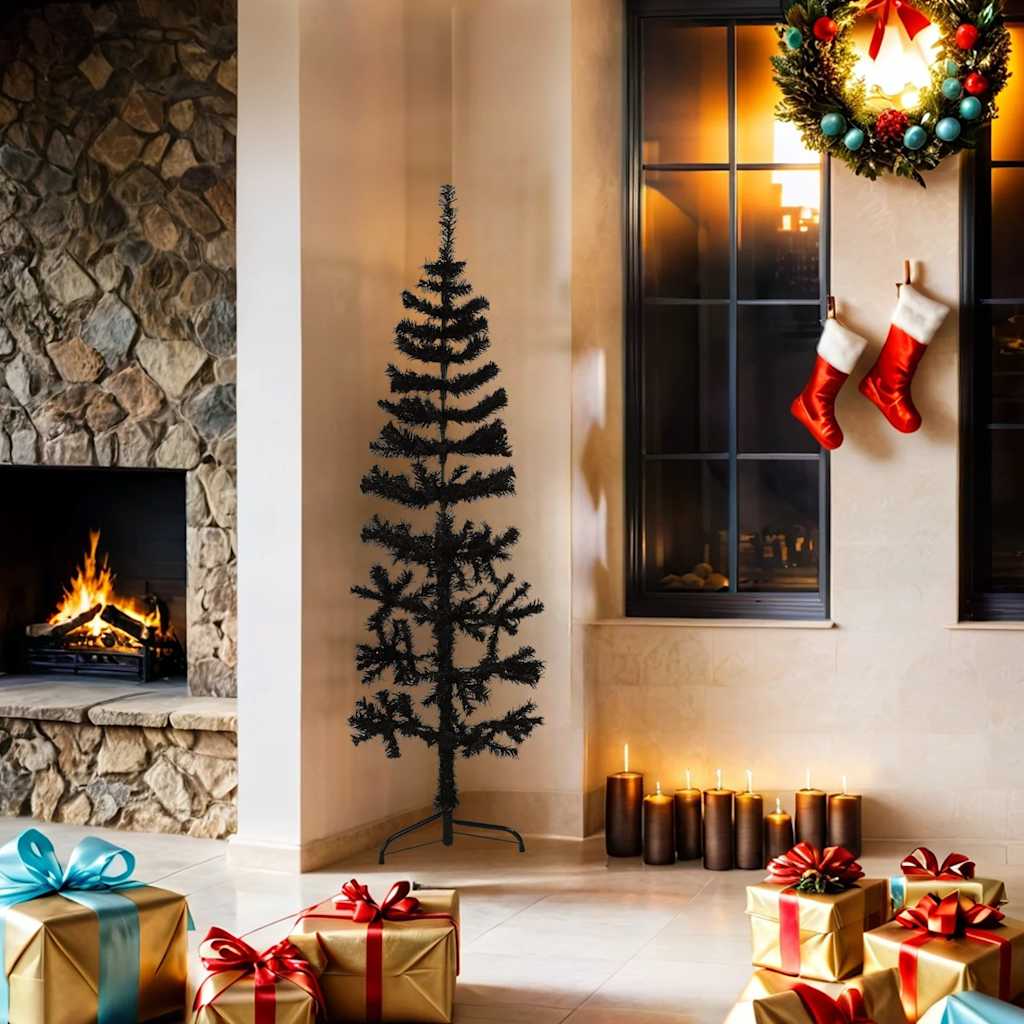 8720287000785_g_en_hd_1 vidaXL Slim Artificial Half Christmas Tree with Stand Black 150 cm - Image 2