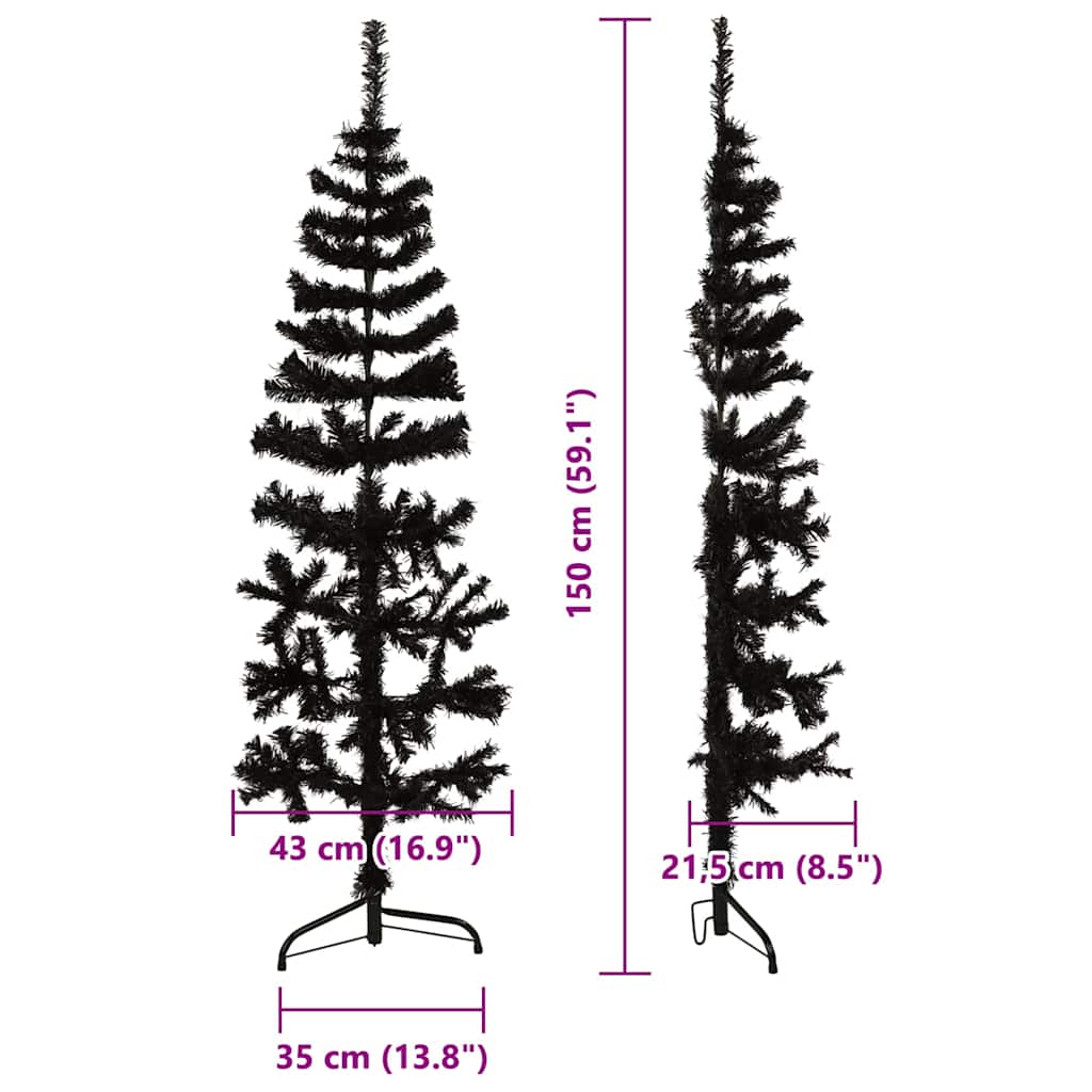 8720287000785_g_en_hd_8 vidaXL Slim Artificial Half Christmas Tree with Stand Black 150 cm - Image 9