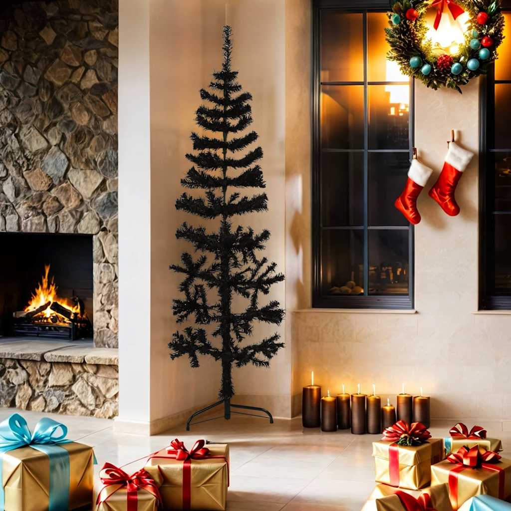 8720287000792_g_en_hd_1 vidaXL Slim Artificial Half Christmas Tree with Stand Black 180 cm - Image 2