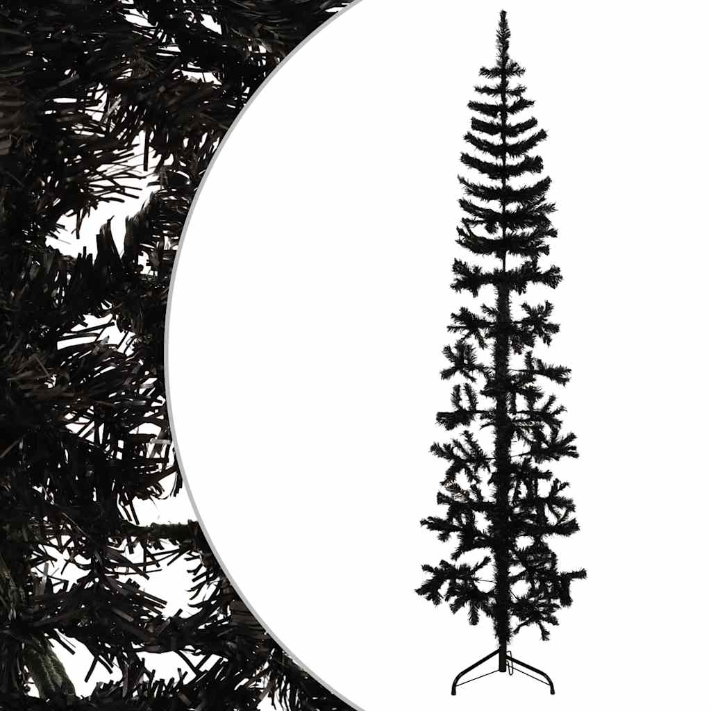 8720287000792_g_en_hd_2 vidaXL Slim Artificial Half Christmas Tree with Stand Black 180 cm - Image 3
