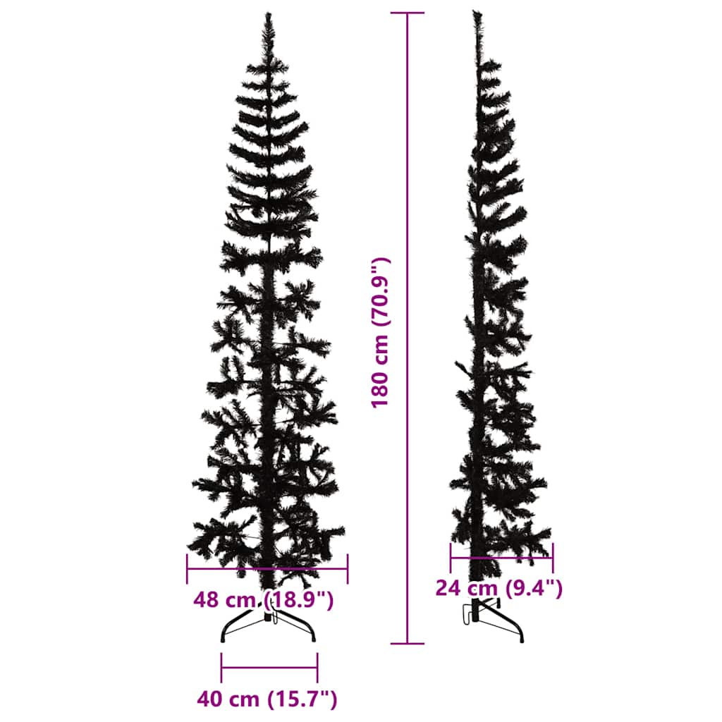 8720287000792_g_en_hd_7 vidaXL Slim Artificial Half Christmas Tree with Stand Black 180 cm - Image 8
