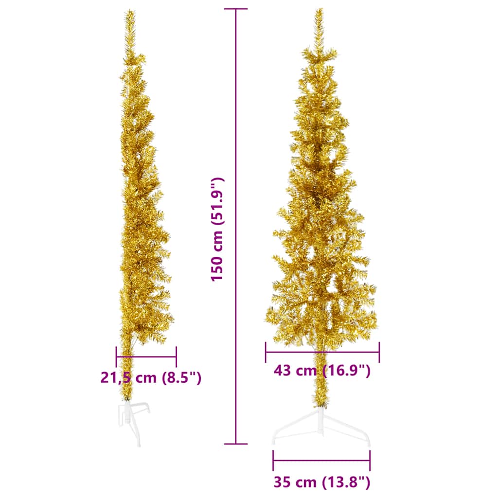 8720287000938_g_en_hd_8 vidaXL Slim Artificial Half Christmas Tree with Stand Gold 150 cm - Image 9
