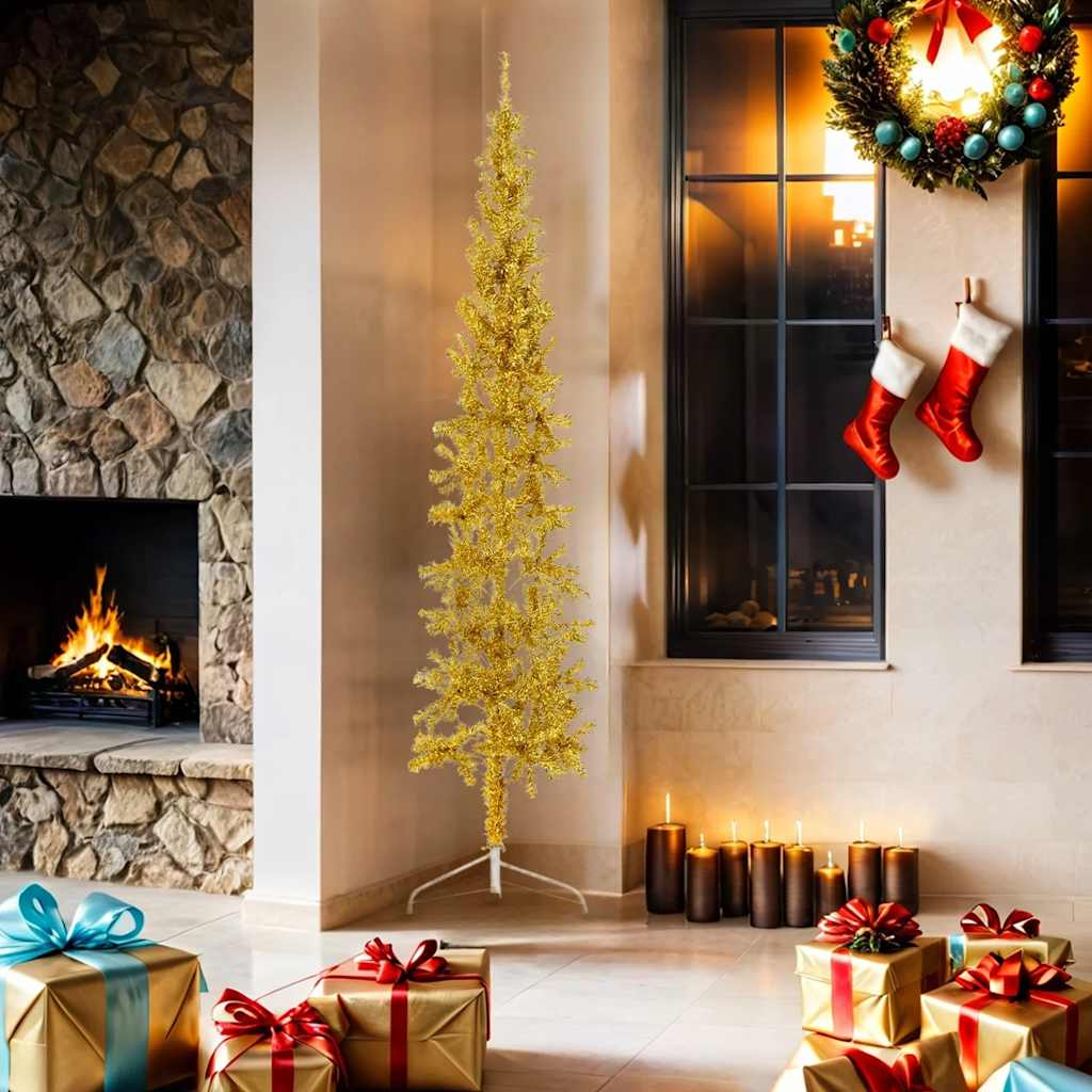 8720287000945_g_en_hd_1 vidaXL Slim Artificial Half Christmas Tree with Stand Gold 180 cm - Image 2
