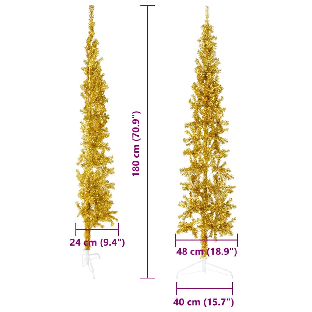 8720287000945_g_en_hd_8 vidaXL Slim Artificial Half Christmas Tree with Stand Gold 180 cm - Image 9