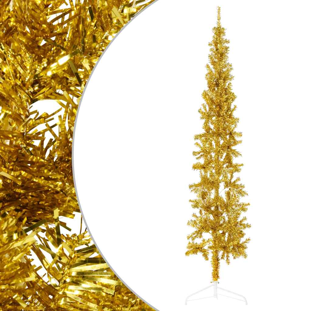 8720287000969_g_en_hd_1 vidaXL Slim Artificial Half Christmas Tree with Stand Gold 240 cm - Image 2