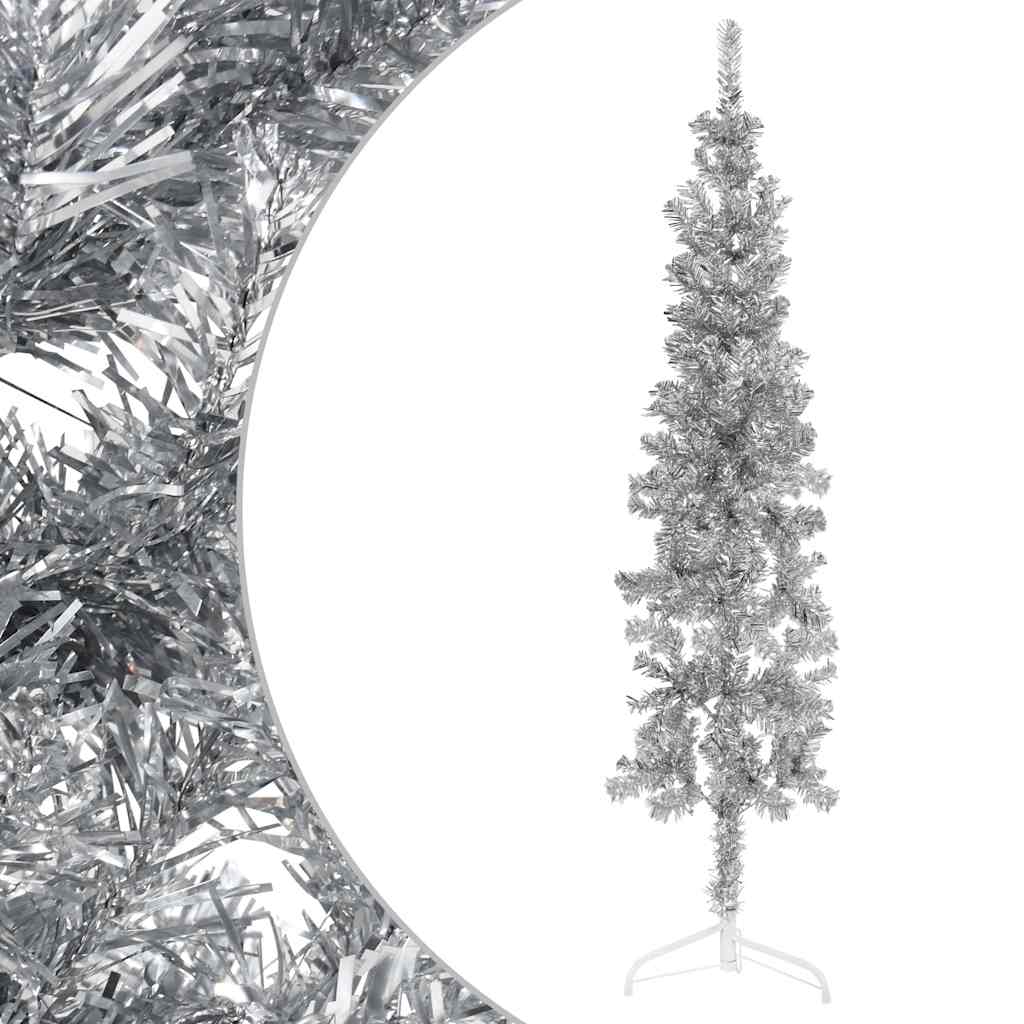 8720287000976_g_en_hd_1 vidaXL Slim Artificial Half Christmas Tree with Stand Silver 120 cm - Image 2