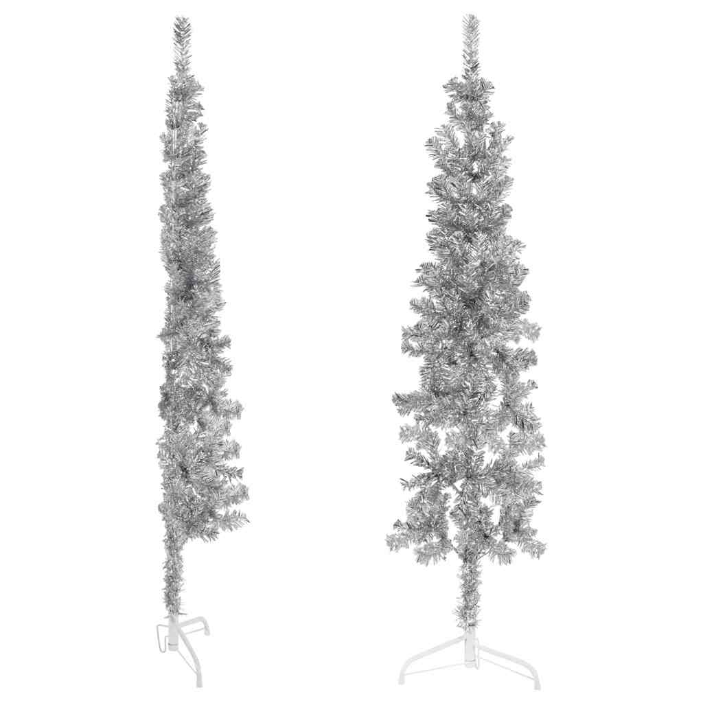 8720287000976_g_en_hd_2 vidaXL Slim Artificial Half Christmas Tree with Stand Silver 120 cm - Image 3