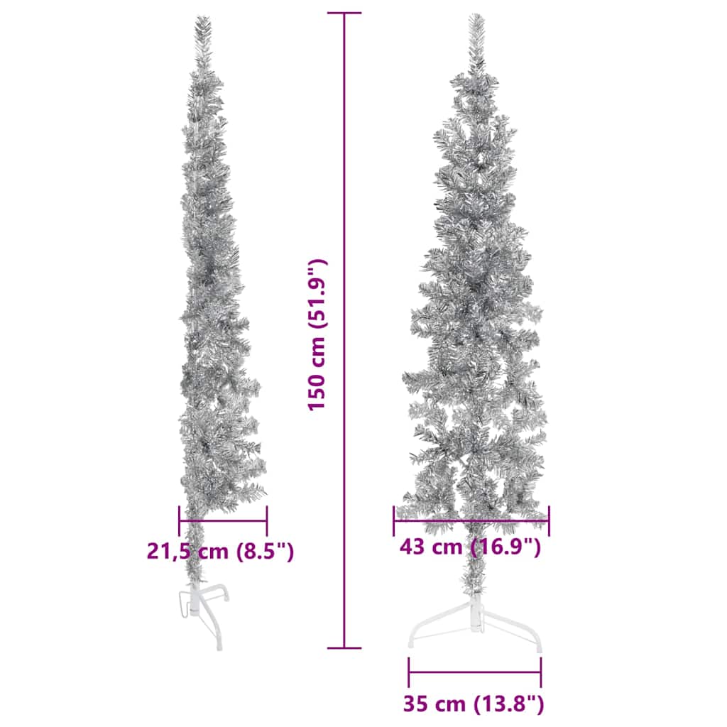 8720287000983_g_en_hd_7 vidaXL Slim Artificial Half Christmas Tree with Stand Silver 150 cm - Image 8
